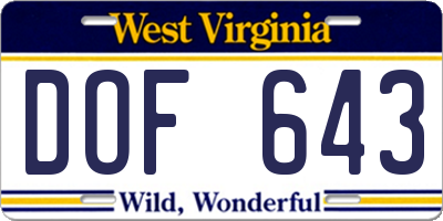 WV license plate DOF643