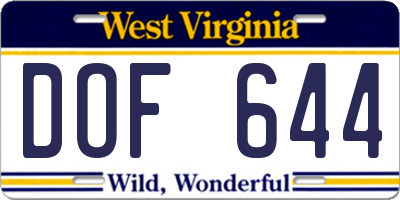 WV license plate DOF644