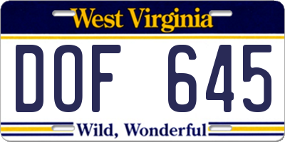 WV license plate DOF645