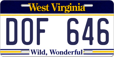 WV license plate DOF646
