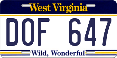 WV license plate DOF647