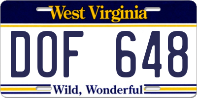 WV license plate DOF648