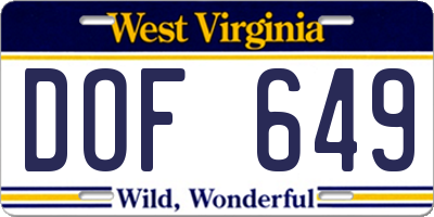 WV license plate DOF649