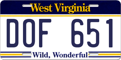 WV license plate DOF651