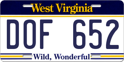 WV license plate DOF652