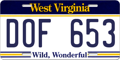 WV license plate DOF653