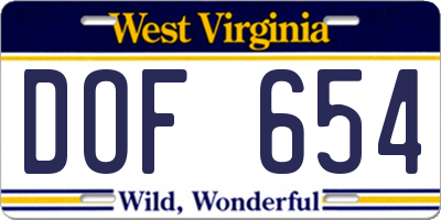 WV license plate DOF654