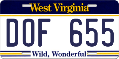 WV license plate DOF655