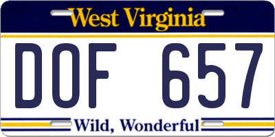 WV license plate DOF657