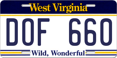 WV license plate DOF660