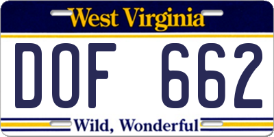 WV license plate DOF662