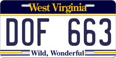 WV license plate DOF663