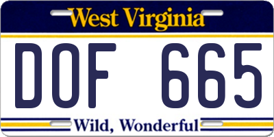 WV license plate DOF665