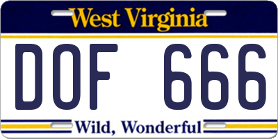 WV license plate DOF666