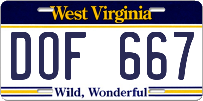 WV license plate DOF667