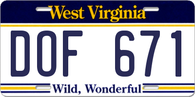 WV license plate DOF671
