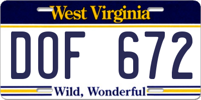 WV license plate DOF672