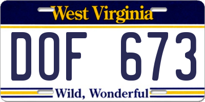 WV license plate DOF673