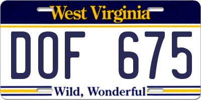 WV license plate DOF675