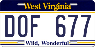WV license plate DOF677