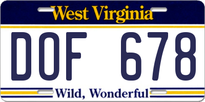 WV license plate DOF678