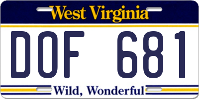 WV license plate DOF681