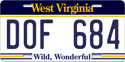 WV license plate DOF684