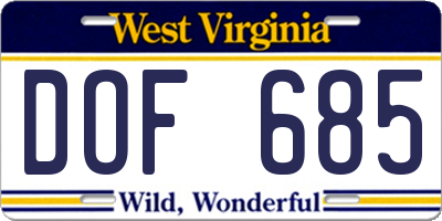 WV license plate DOF685