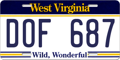 WV license plate DOF687