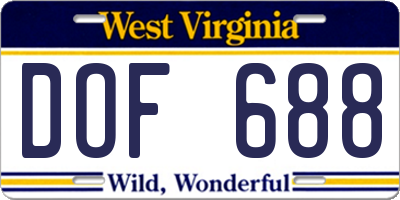 WV license plate DOF688