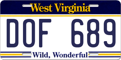 WV license plate DOF689