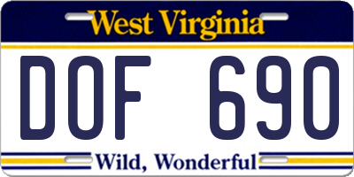 WV license plate DOF690