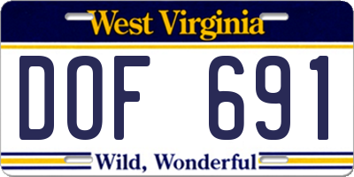 WV license plate DOF691