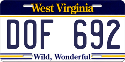 WV license plate DOF692
