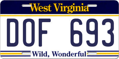 WV license plate DOF693