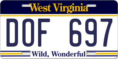 WV license plate DOF697