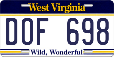 WV license plate DOF698