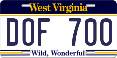 WV license plate DOF700