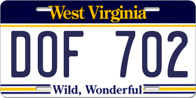 WV license plate DOF702