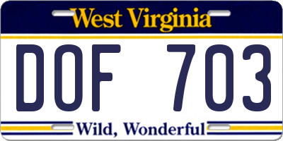 WV license plate DOF703