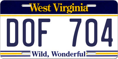 WV license plate DOF704