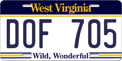WV license plate DOF705