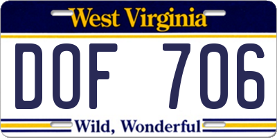 WV license plate DOF706