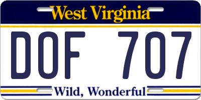 WV license plate DOF707
