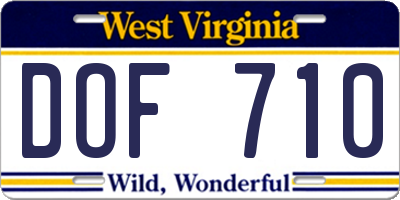 WV license plate DOF710