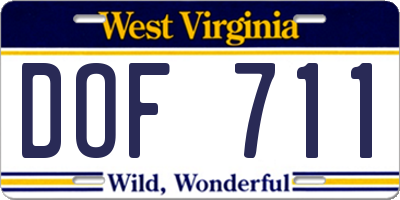 WV license plate DOF711