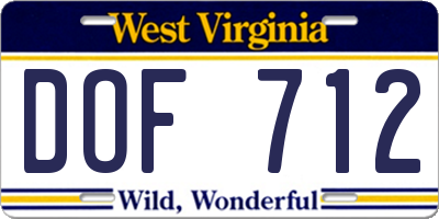 WV license plate DOF712