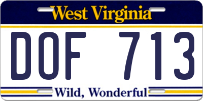 WV license plate DOF713