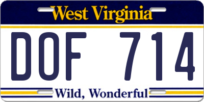 WV license plate DOF714