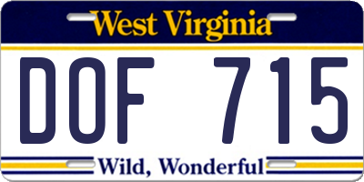WV license plate DOF715